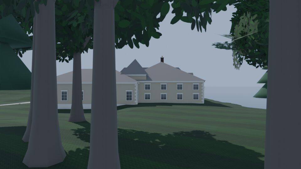 A neighbouring house to the east through the trees