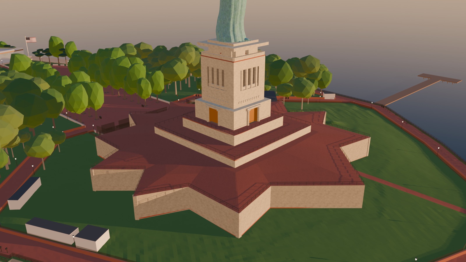 The pedestal on the star-shaped walls of Fort Wood, seen from above