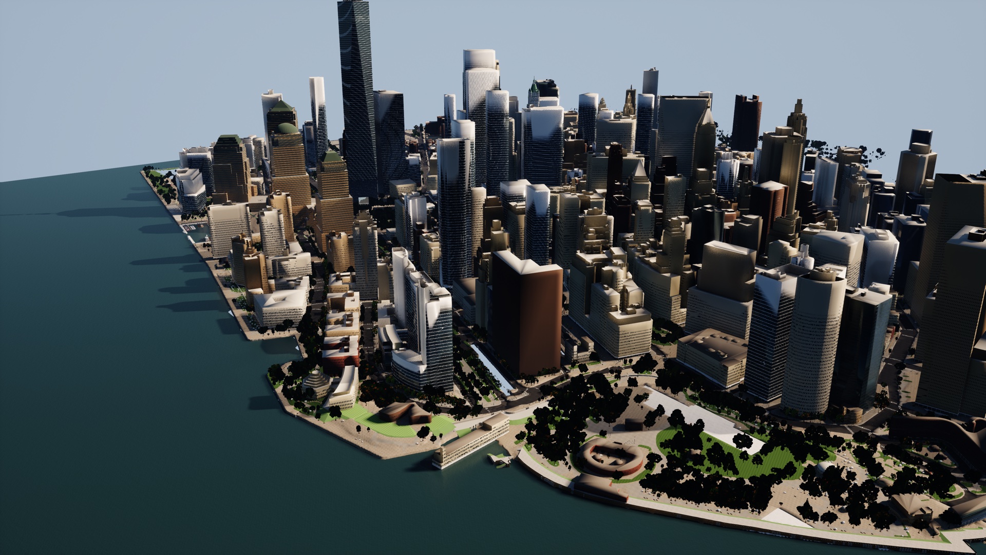 Aerial view over downtown Manhattan