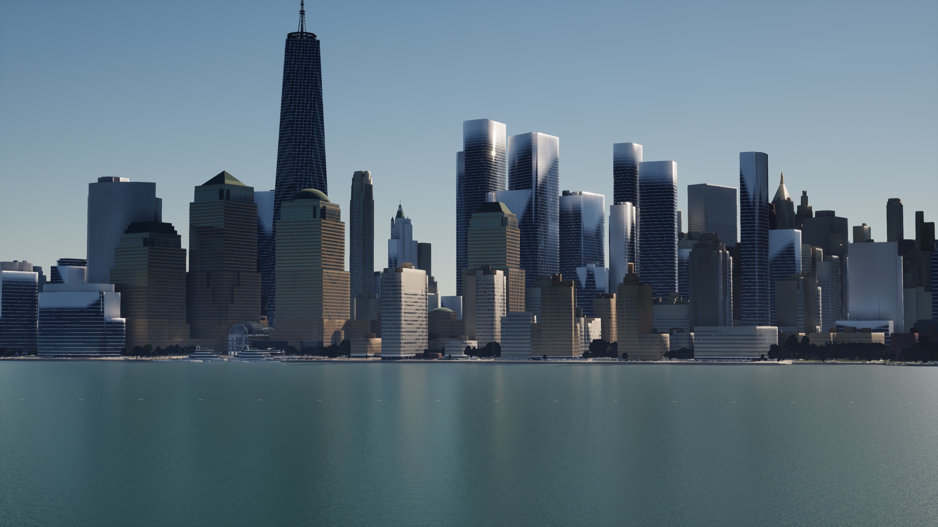 The Lower Manhattan skyline from the Hudson River