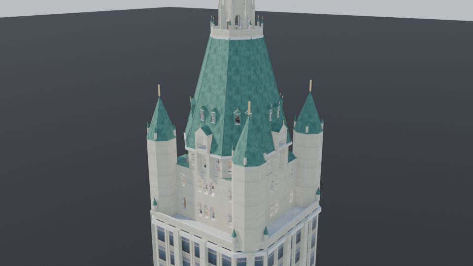 The copper crown at the top of the Woolworth Building