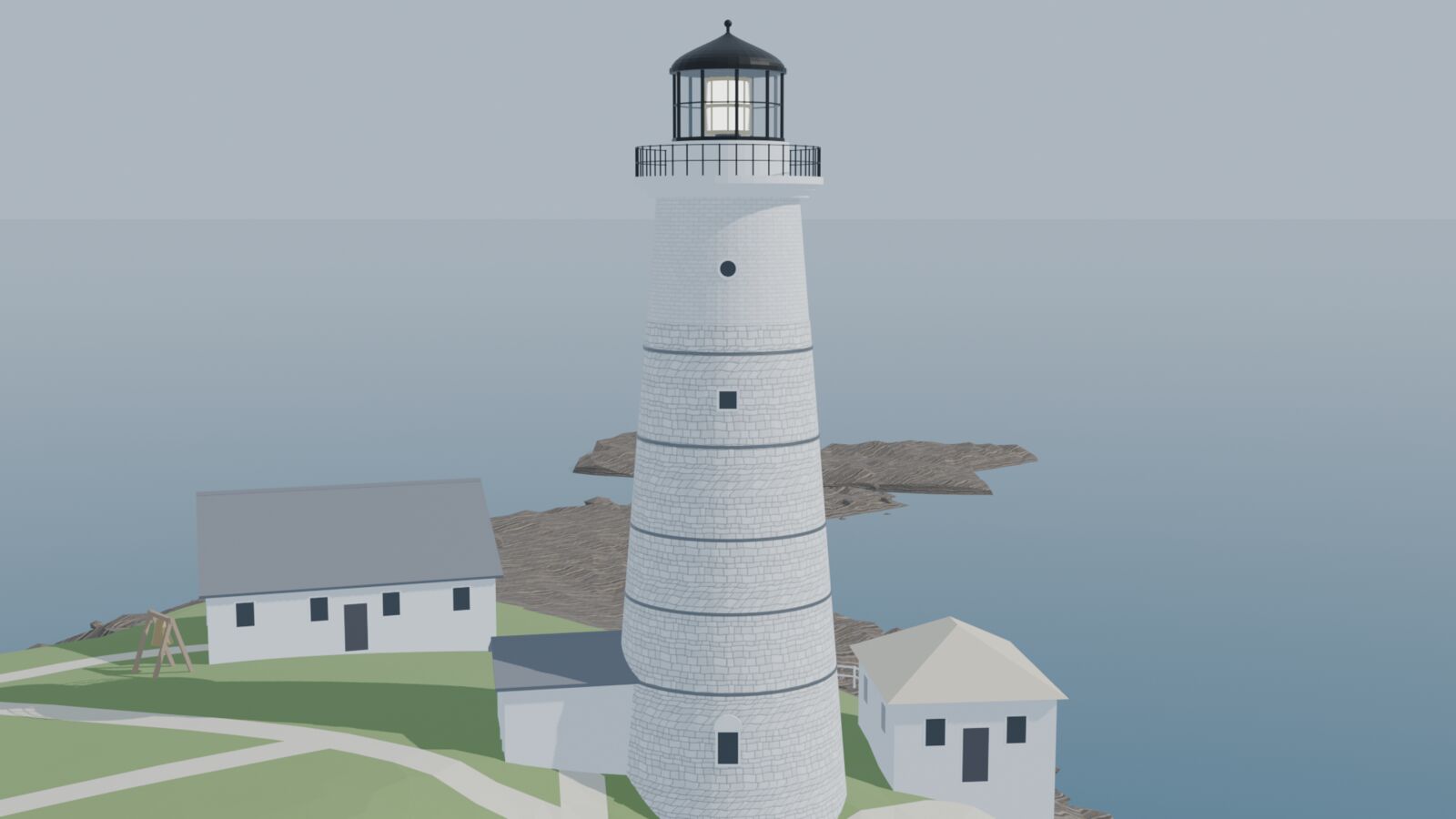 White stone lighthouse with the keeper's house