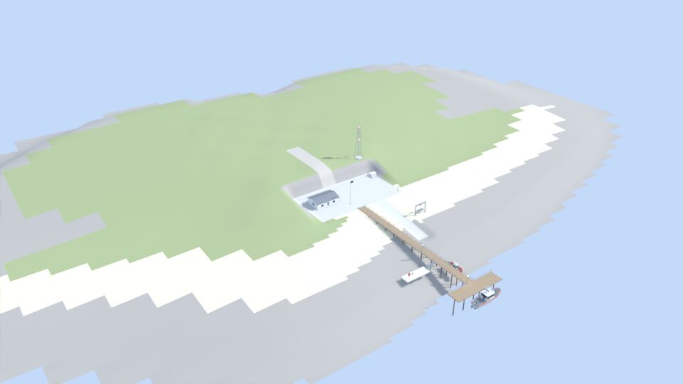 Aerial of a small coast guard station and pier