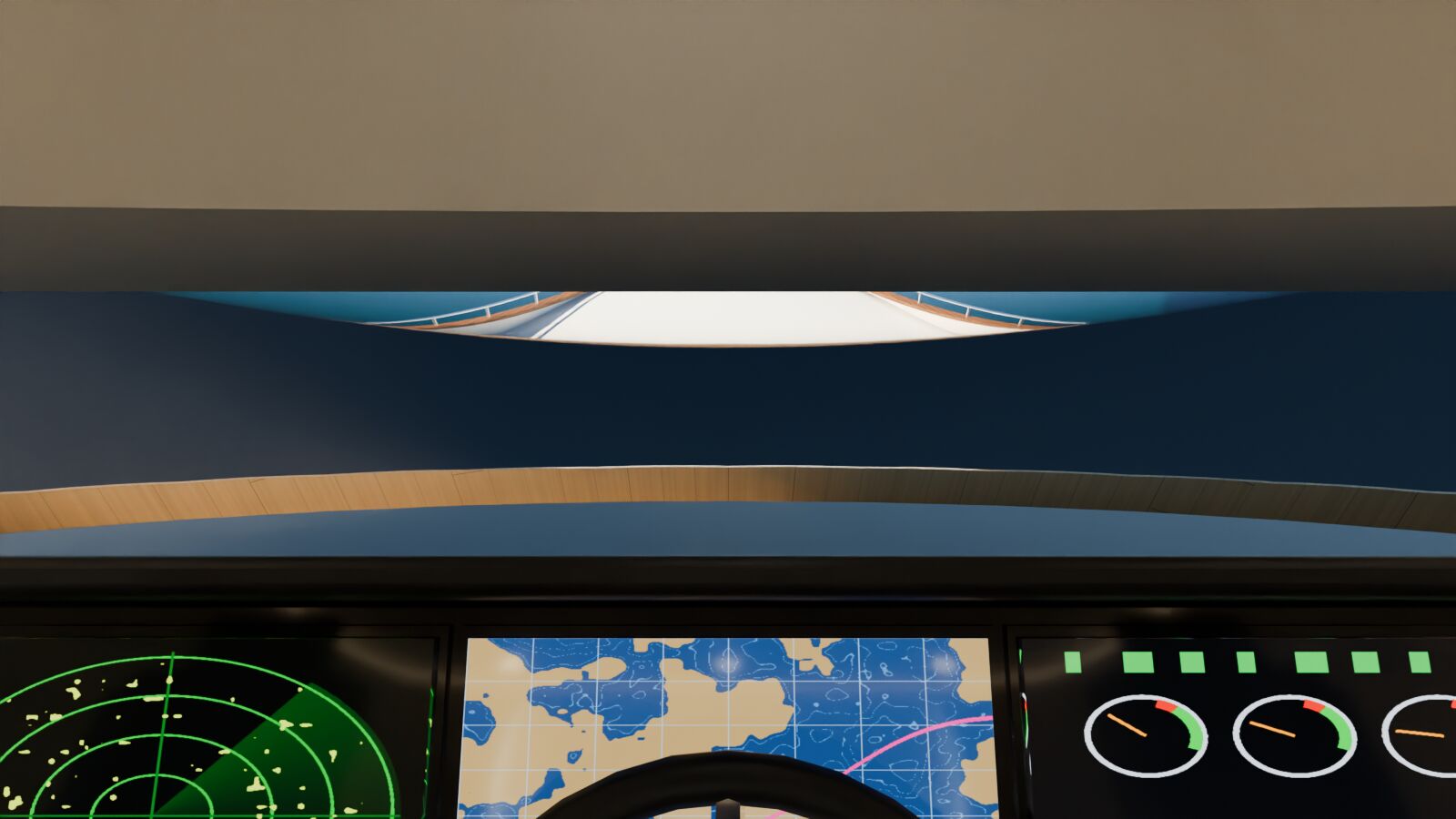 Helm from the captain's seat, render