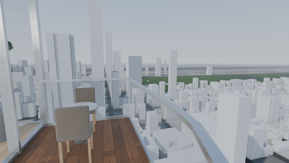 Penthouse balcony view to the park, game model view